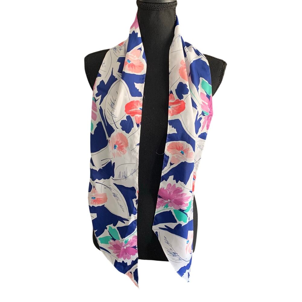 White and Multicolor Watercolor Flowers Euro Summer Oblong Scarf Symphony Scarfs
